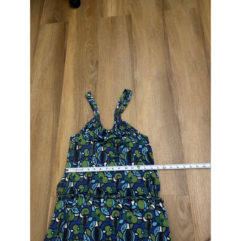 Boden Blue Green Floral Jersey Halter Dress Braided Belt coastal preppy 10R - Picture 6 of 6